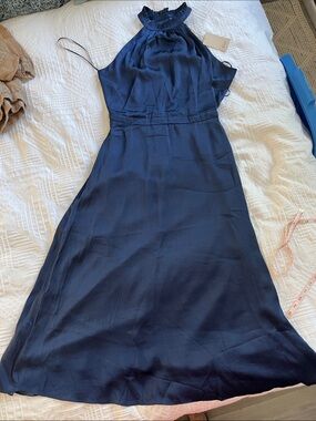 Elie Tahari Navy Halter Neck Maxi Dress